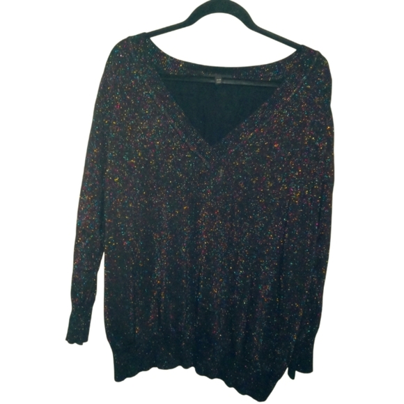 Lane Bryant Womens Colorful Metallic Black Pullover V-Neck Sweater Sz 26/28 - Picture 1 of 10